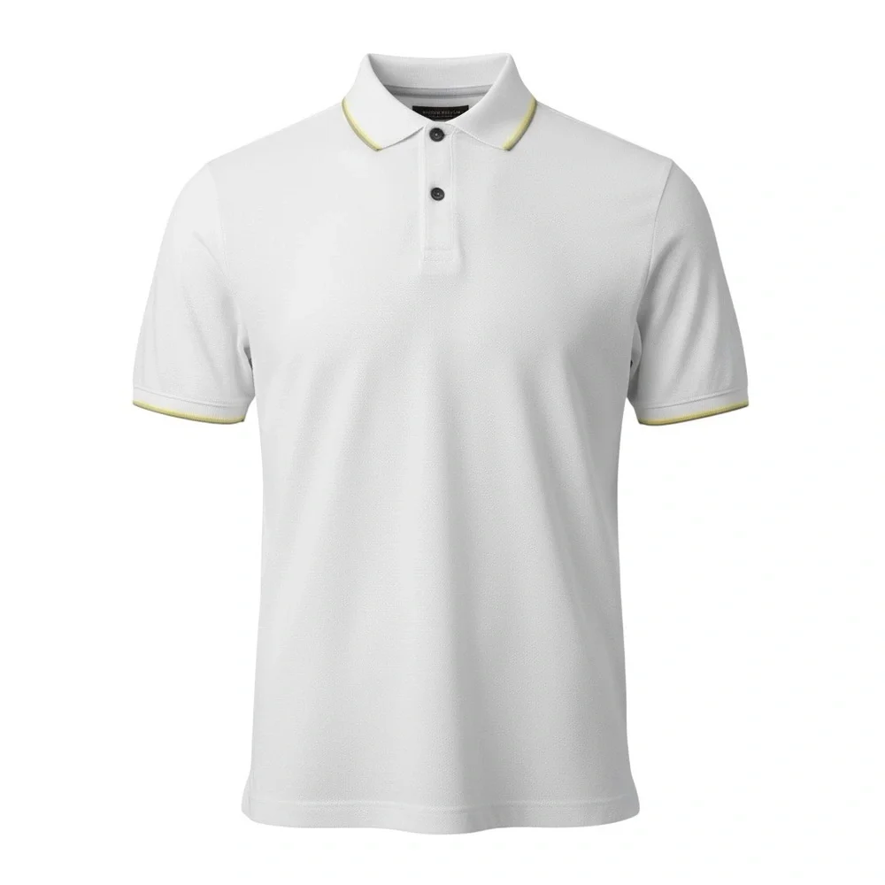 ☀️⚡ Banana Republic Luxury Touch Polo – White w/ Yellow Piping (Men’s L)